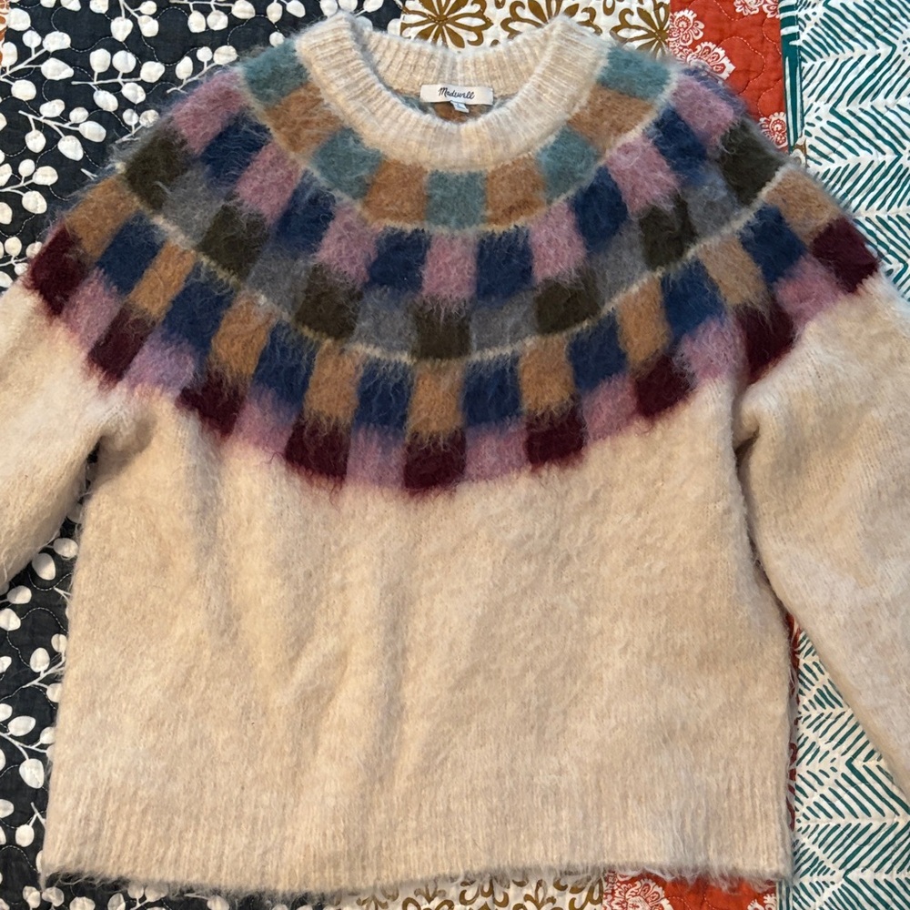 Madewell Cream Sweater with Multicolor Yoke